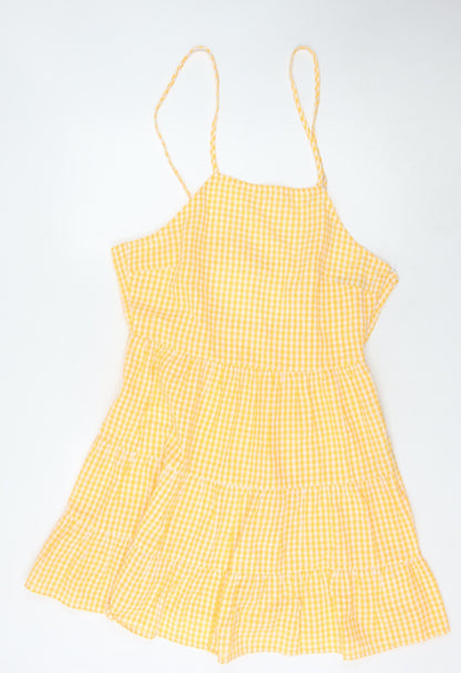 Boohoo Women's Yellow Check Strappy Dress - Size 14
