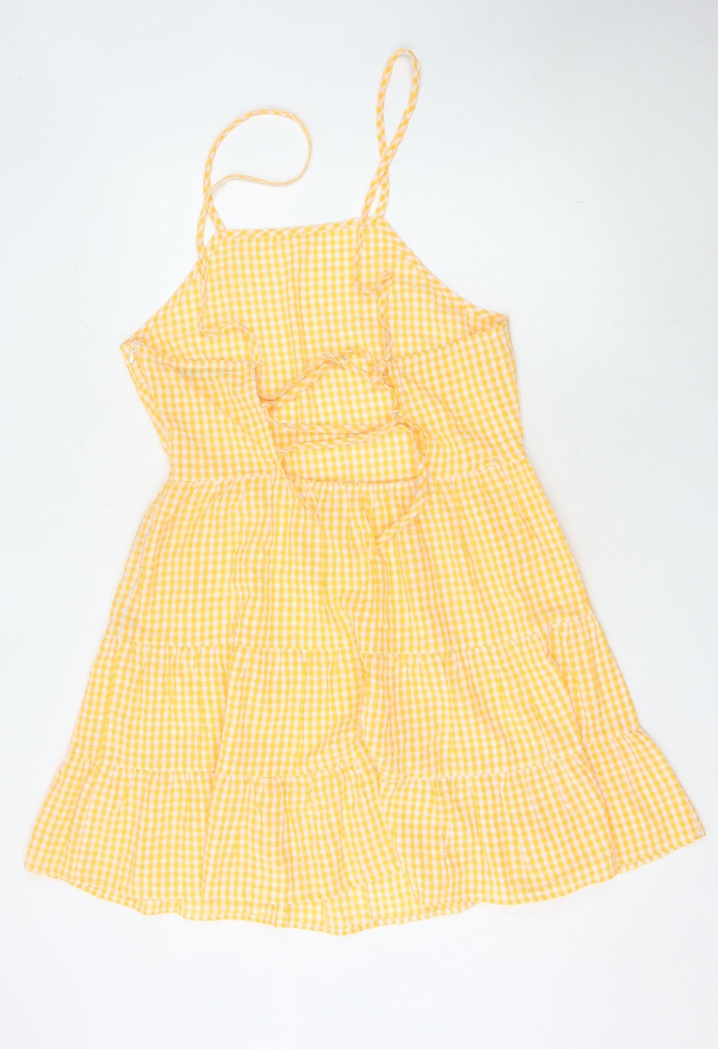 Boohoo Women's Yellow Check Strappy Dress - Size 14