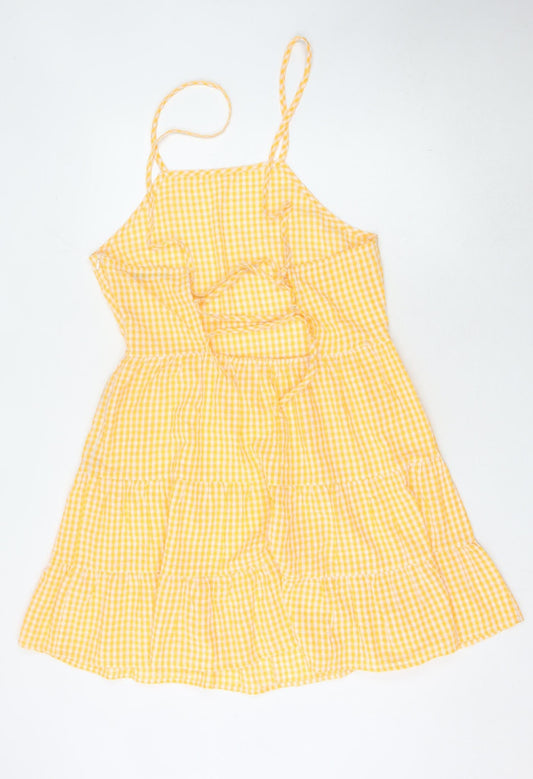 Boohoo Women's Yellow Check Strappy Dress - Size 14
