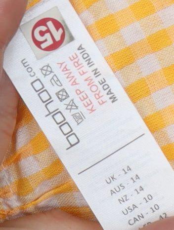 Boohoo Women's Yellow Check Strappy Dress - Size 14