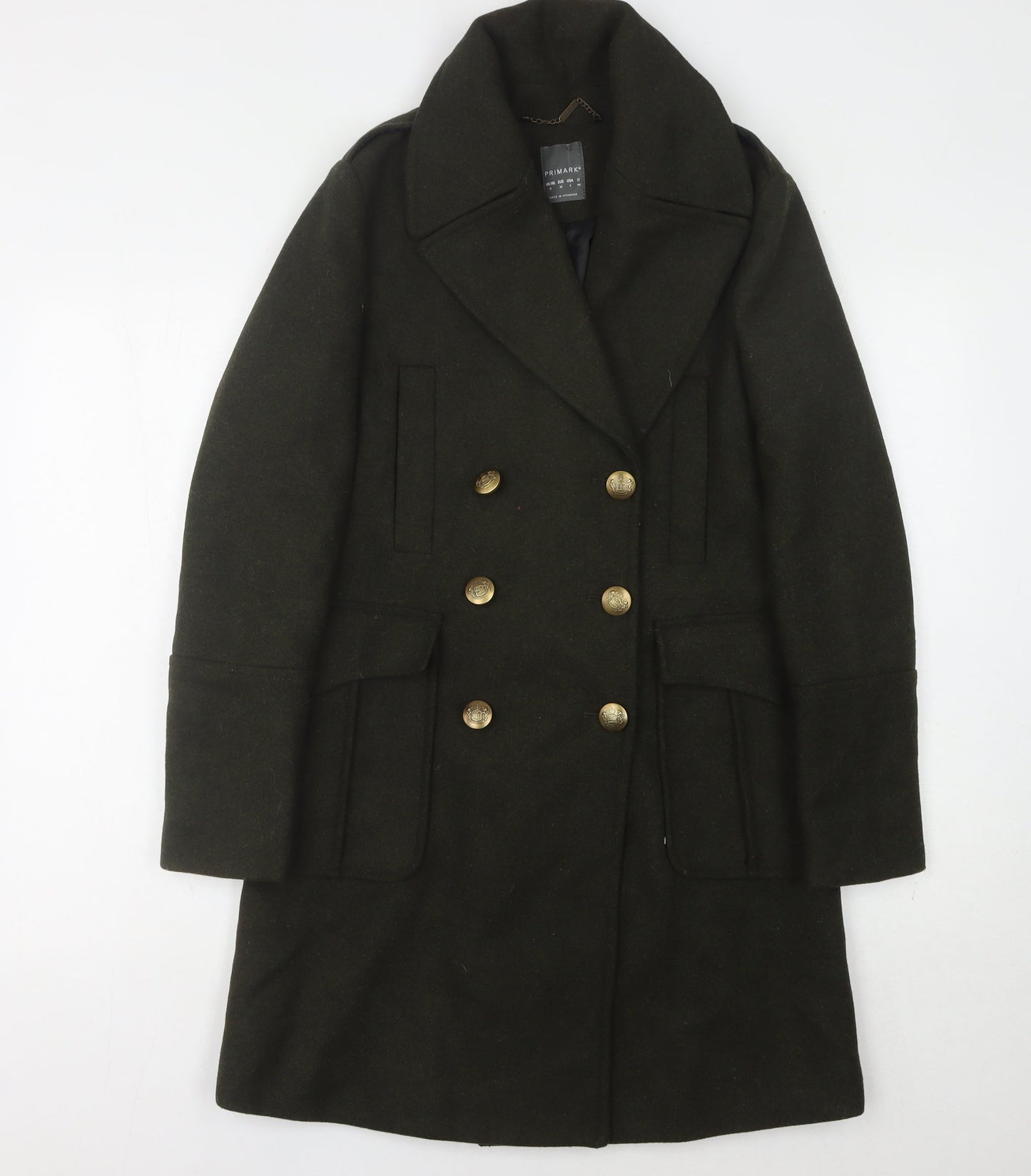 Primark Women's Green Pea Coat Size 8 Mid-Length Classic