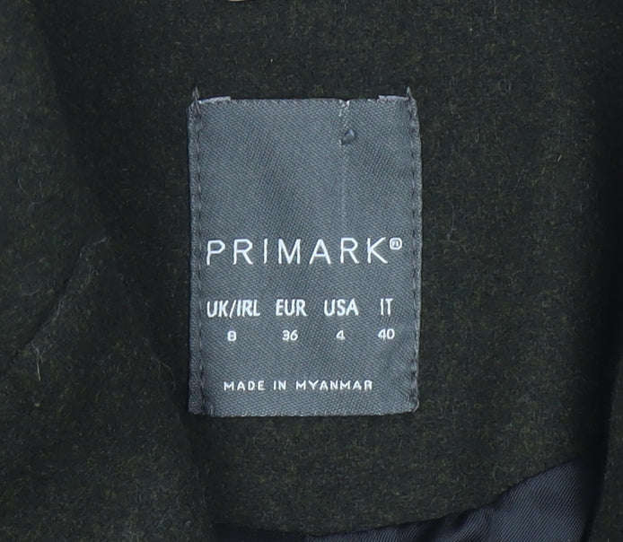 Primark Women's Green Pea Coat Size 8 Mid-Length Classic
