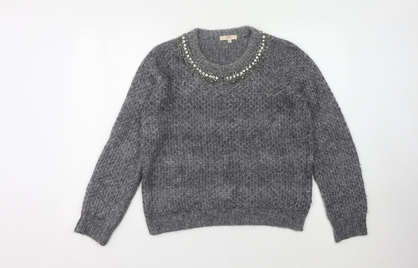JEFF Women's Grey Jewel Pullover Jumper Size 10