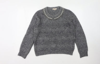 JEFF Women's Grey Jewel Pullover Jumper Size 10