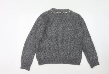 JEFF Women's Grey Jewel Pullover Jumper Size 10
