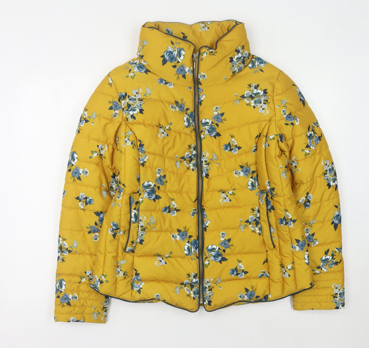 Tu Women's Yellow Puffer Jacket, Size 14, Floral Print