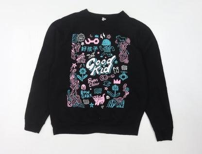 Just Hoods Unisex Black Graphic Sweatshirt M