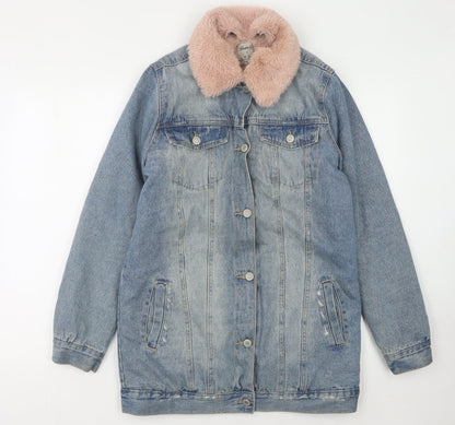 Denim Co. Women's Blue Faux Fur Collar Denim Jacket Size 8