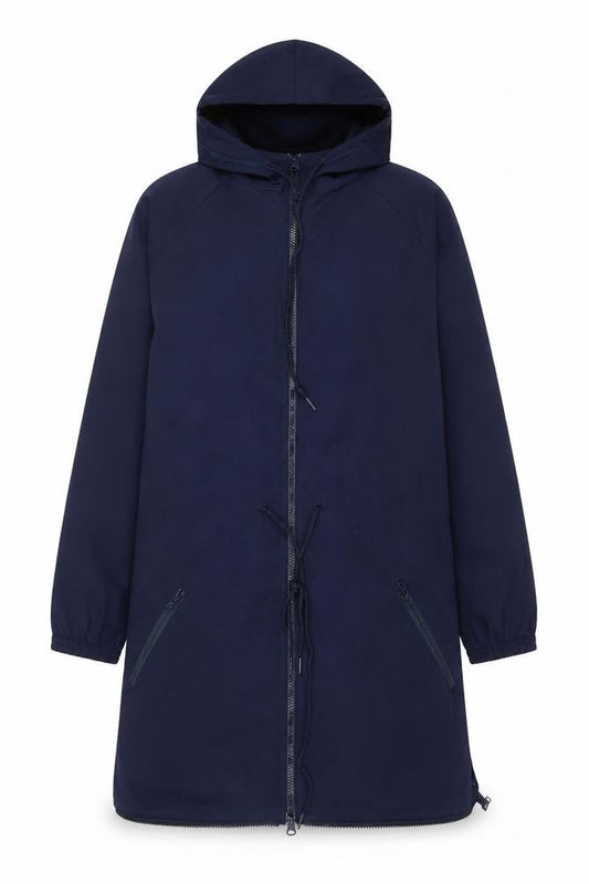 Front view of Women's Blue Parka Jacket, size S, Casual Hooded