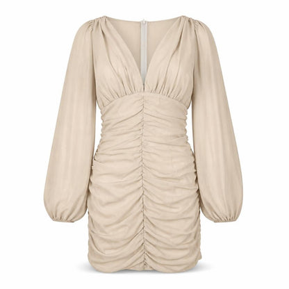 Front view of PRETTYLITTLETHING Women's Beige Bodycon Dress, size 10