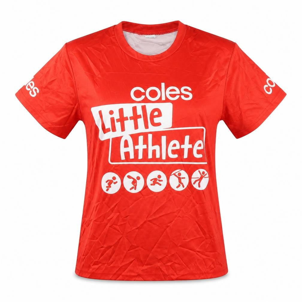 Front view of Coles Teens Red T-Shirt, size 14, Crew Neck Short Sleeve