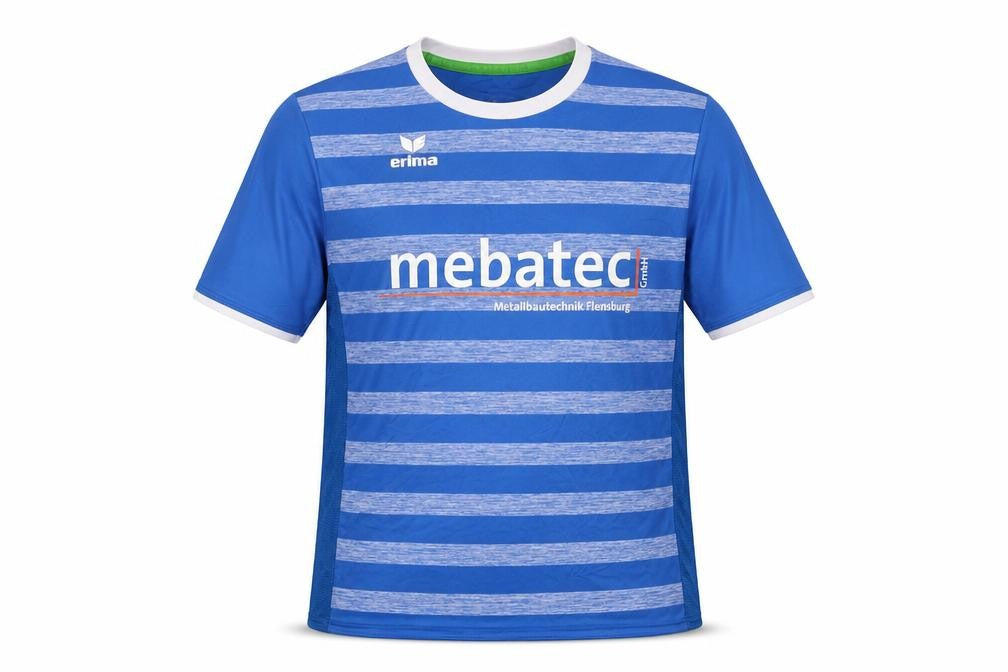 Front view of Erima boys’ blue, size L, striped jersey t-shirt