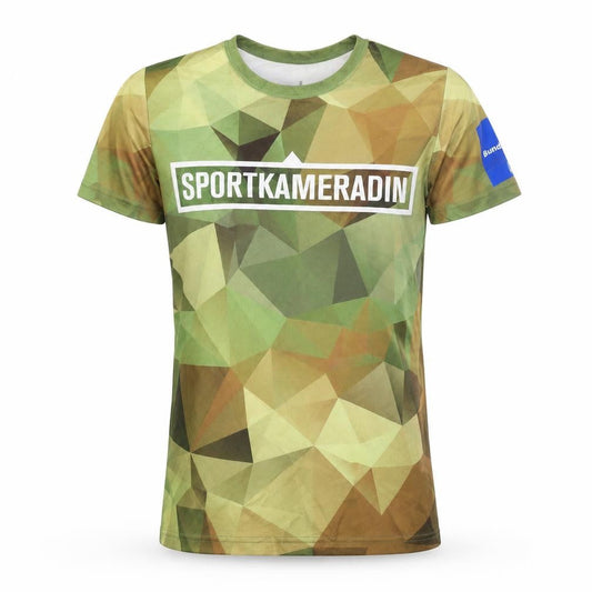 Front view of Peppex Sports unisex green camouflage t-shirt s