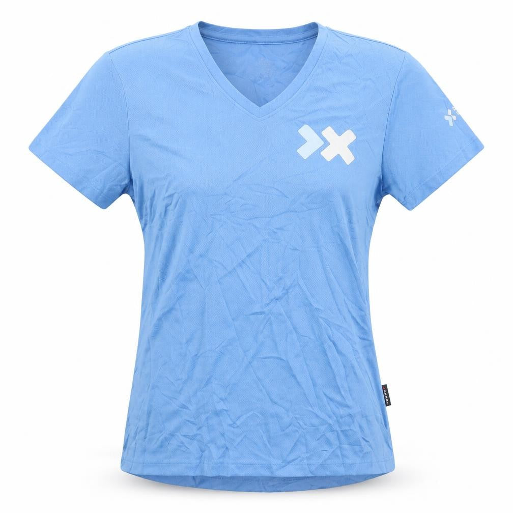 Front view of Hakro Blue unisex kids t-shirt, size M, activewear short sleeve