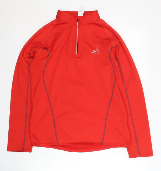 Additional front view of Kalenji unisex red 1/4 zip running top s