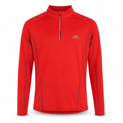 Front view of Kalenji unisex red 1/4 zip running top s