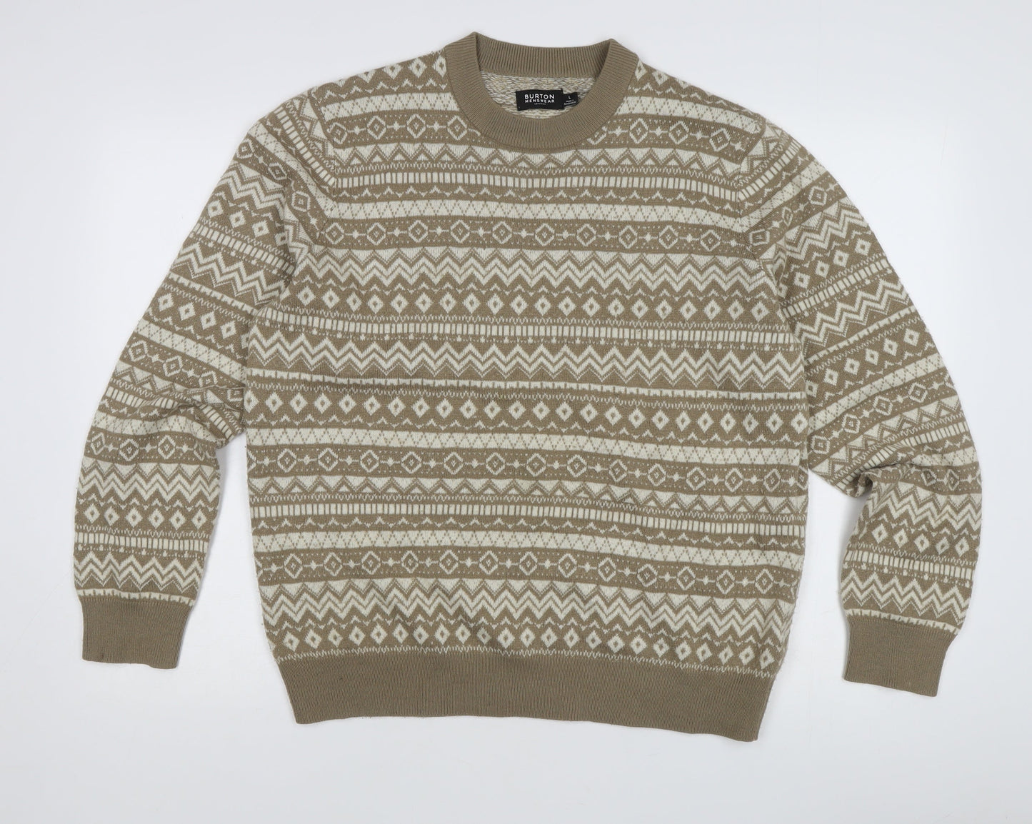 Burton Menswear Beige Fair Isle Jumper for Men - Size L