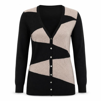 Front view of Marks & Spencer Women's Black Geometric Cardigan, size 14