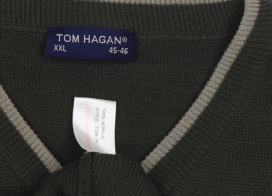Tom Hagan Men's Green V-Neck Pullover Jumper, 2XL