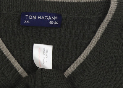 Tom Hagan Men's Green V-Neck Pullover Jumper, 2XL