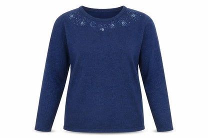 Bonmarché Women's Blue Pullover Beaded Jumper M