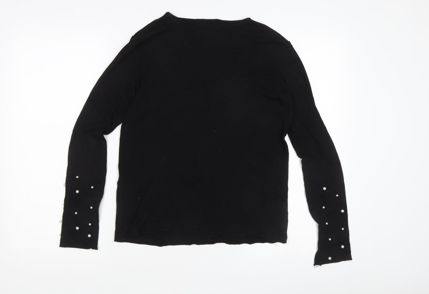 Zara Women's Black V-Neck Cotton Pullover Jumper Size 10