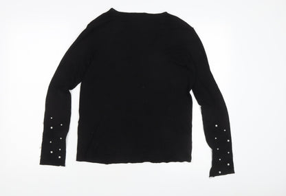 Zara Women's Black V-Neck Cotton Pullover Jumper Size 10