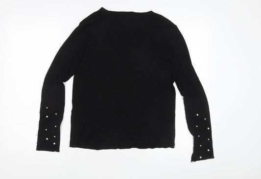 Zara Women's Black V-Neck Cotton Pullover Jumper Size 10