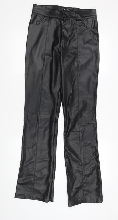 Womens UK Size M Zara Regular Fit Casual Black Trousers