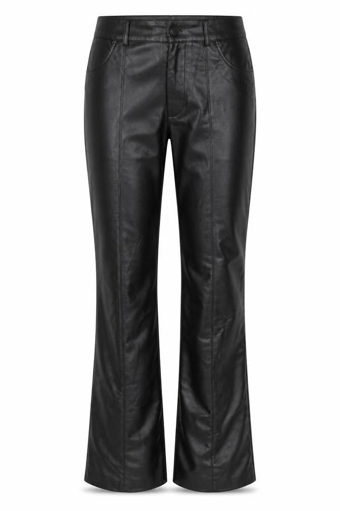 Front view of Zara Women's Black Flared Faux Leather Trousers M