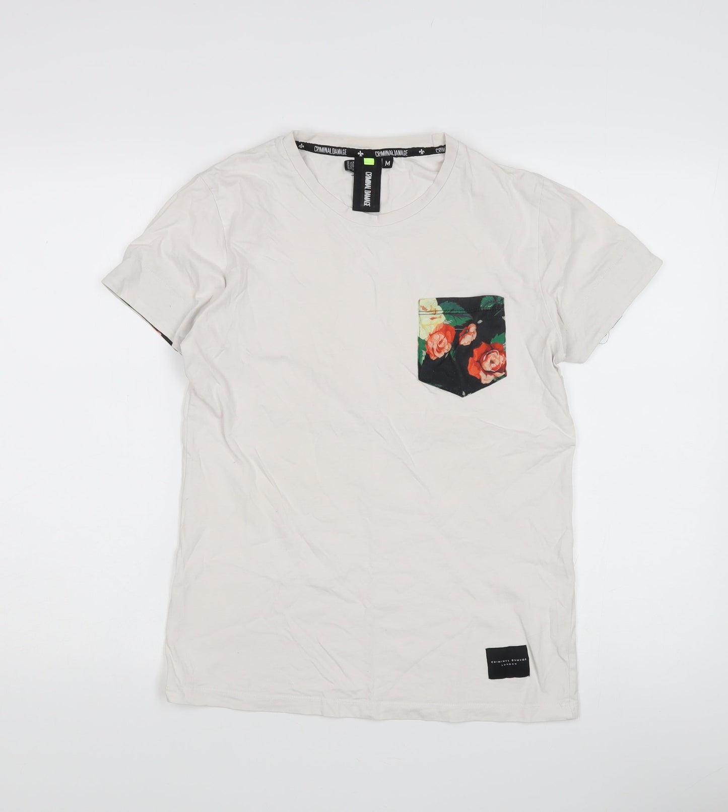 Criminal Damage Unisex White M T-Shirt Crew Neck Floral