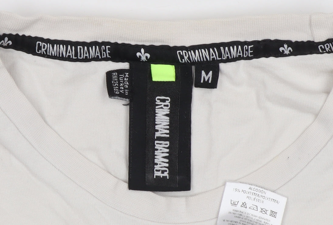 Criminal Damage Unisex White M T-Shirt Crew Neck Floral