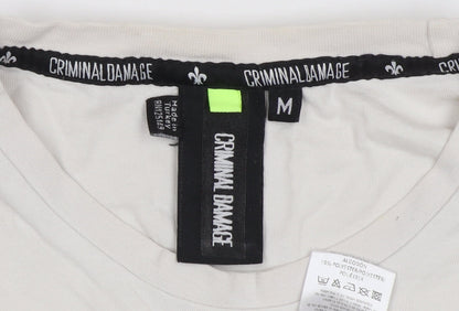 Criminal Damage Unisex White M T-Shirt Crew Neck Floral
