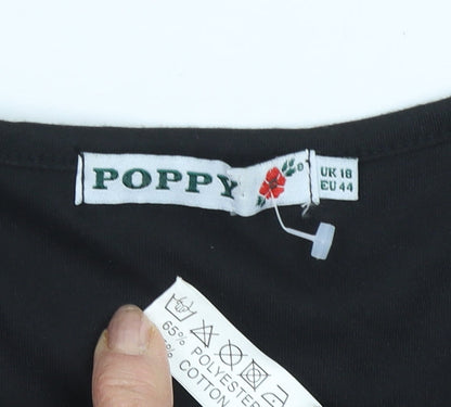 Poppy Women's Black V-Neck T-Shirt Size 18