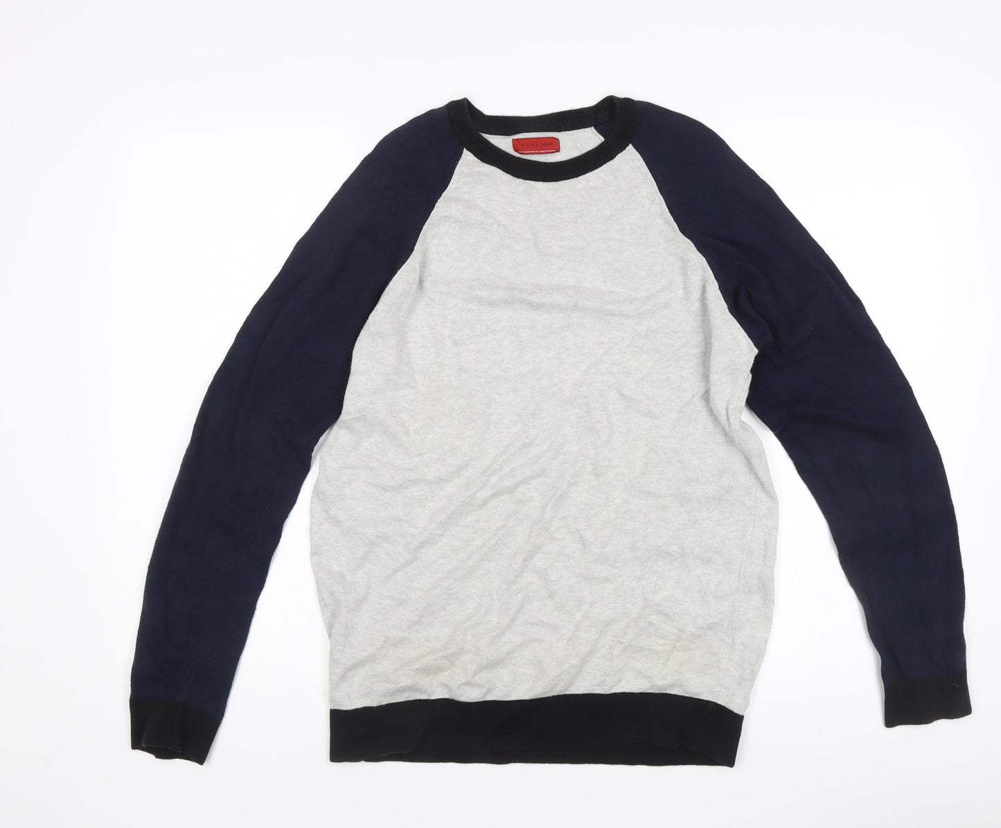 Zara Man Grey Blue Crew Neck Pullover Jumper Men