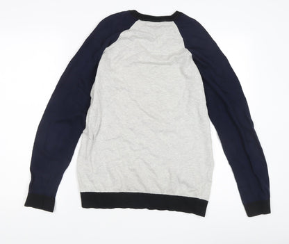 Zara Man Grey Blue Crew Neck Pullover Jumper Men