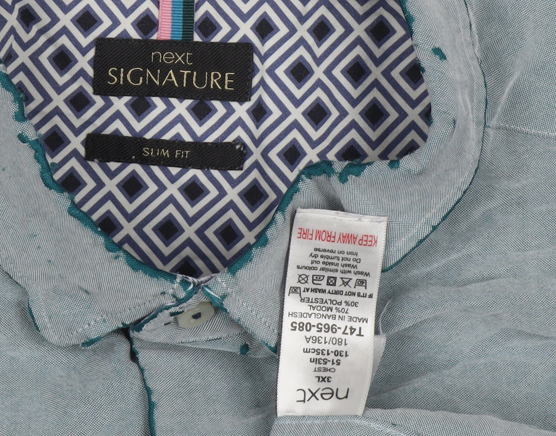 Next Signature Men's Blue Slim Fit Short Sleeve Shirt