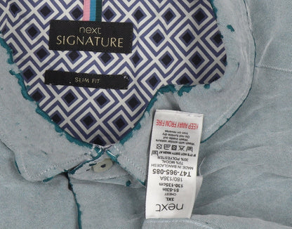 Next Signature Men's Blue Slim Fit Short Sleeve Shirt