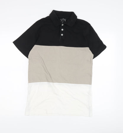 boohooMAN Men's Colourblock Polo, Small, Black/Beige