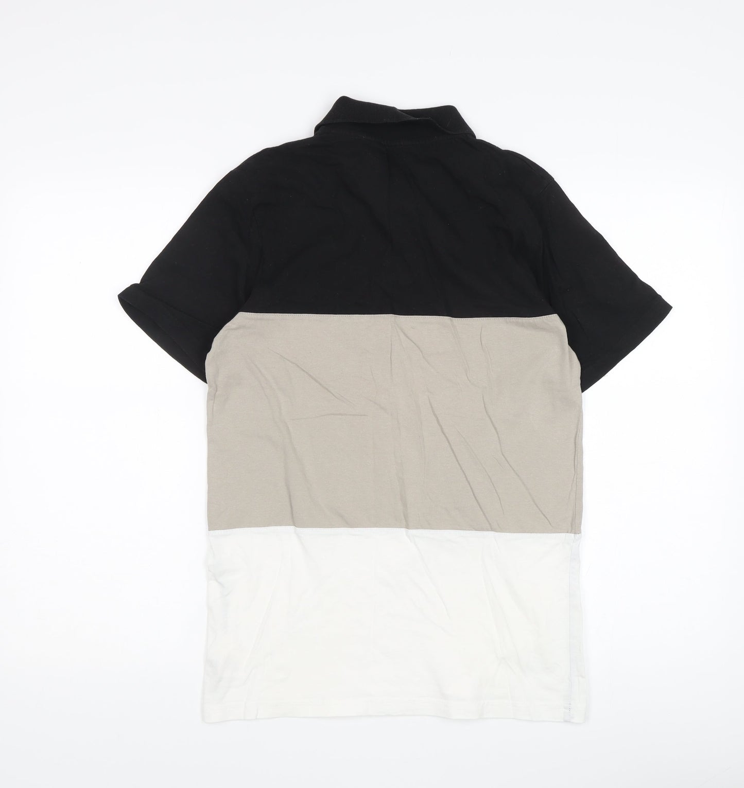 boohooMAN Men's Colourblock Polo, Small, Black/Beige