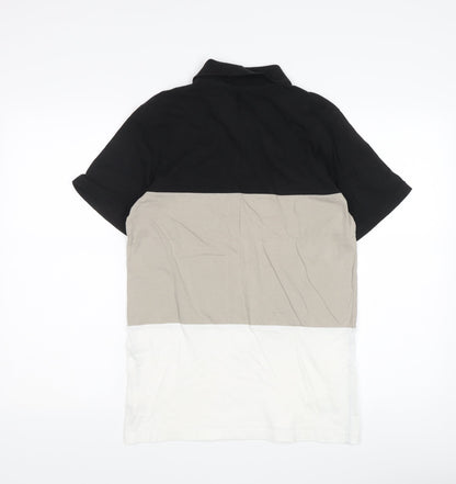 boohooMAN Men's Colourblock Polo, Small, Black/Beige