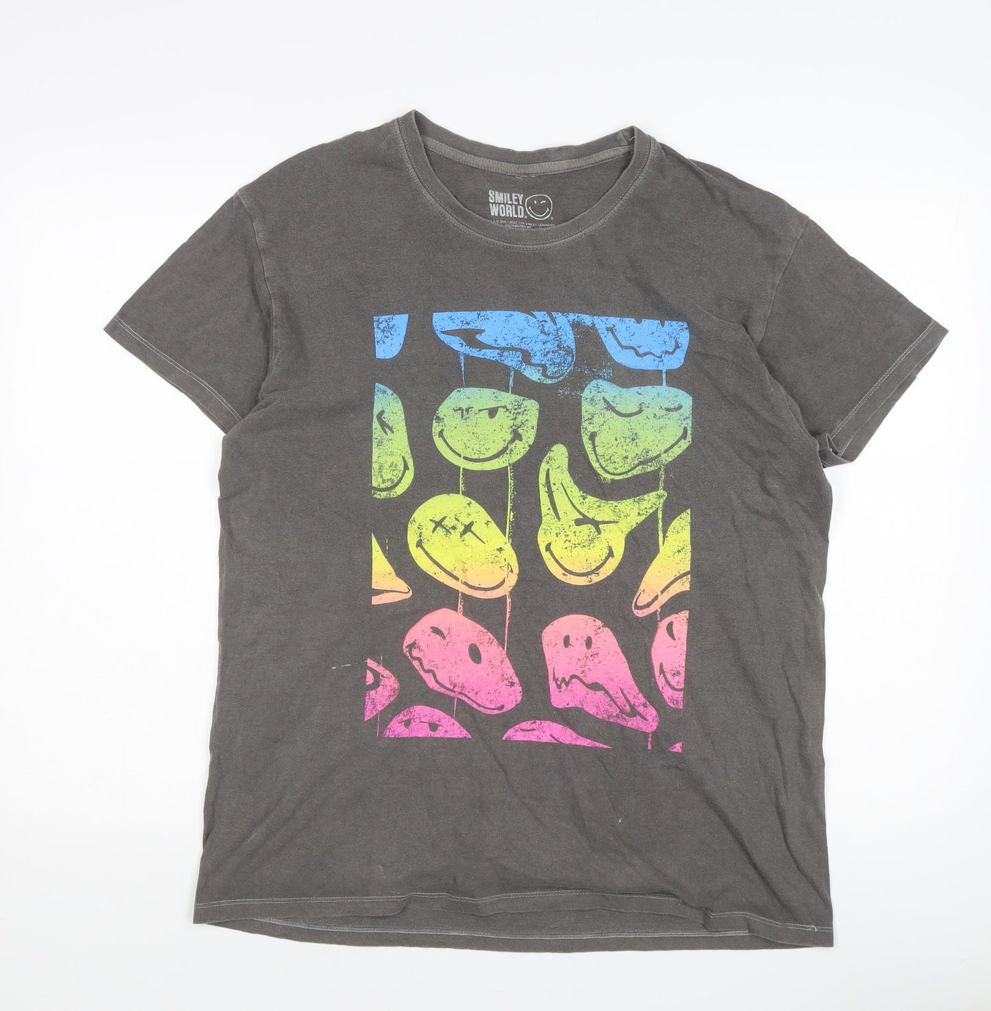 Smiley World Grey Funny Graphic Print T-Shirt, M, Men's