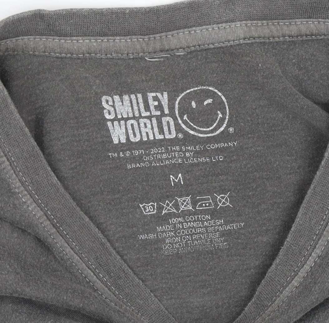 Smiley World Grey Funny Graphic Print T-Shirt, M, Men's