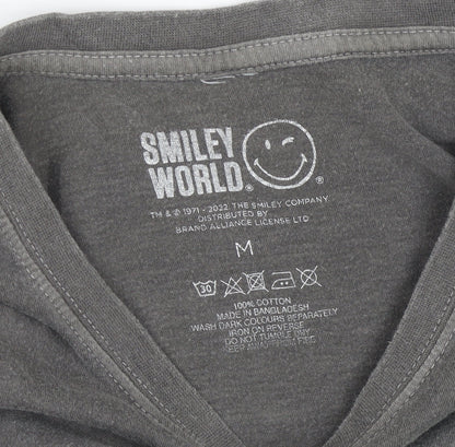 Smiley World Grey Funny Graphic Print T-Shirt, M, Men's