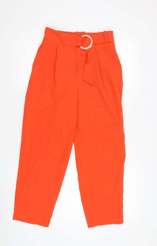 Topshop Women's Orange Ankle Trousers, UK 8, Belted
