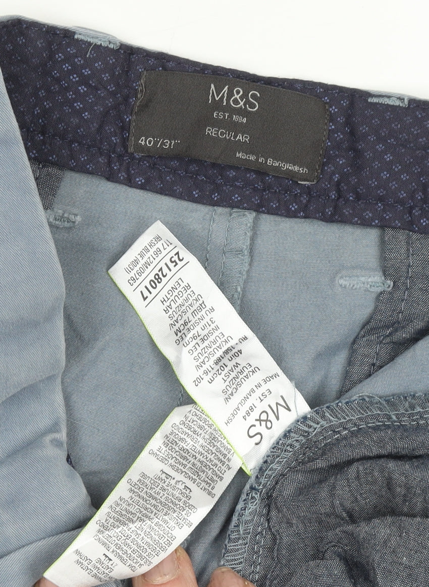 Marks and Spencer Blue Men's Trousers, Size 40 Regular