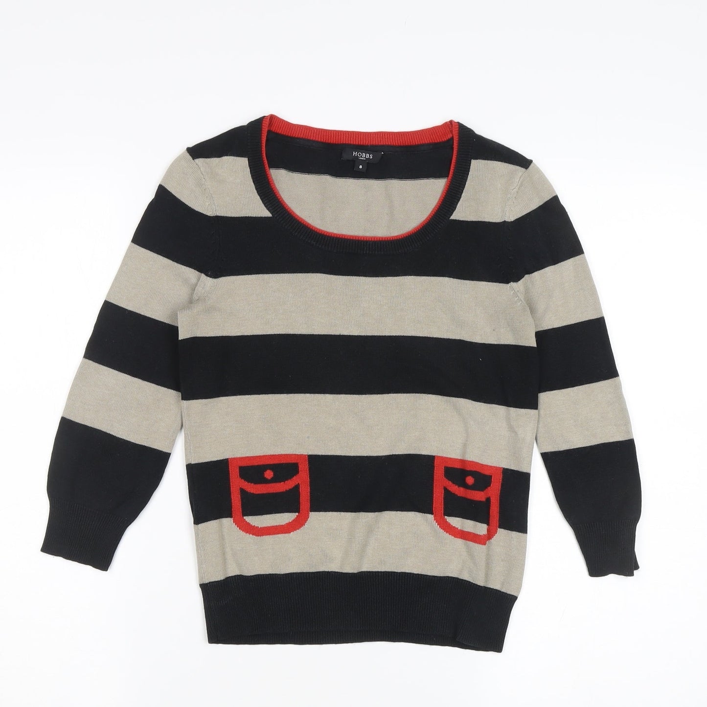 Hobbs Women's Black Beige Striped Pullover Jumper Size 8