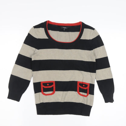 Hobbs Women's Black Beige Striped Pullover Jumper Size 8