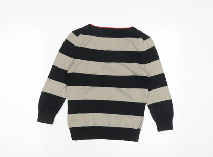 Hobbs Women's Black Beige Striped Pullover Jumper Size 8