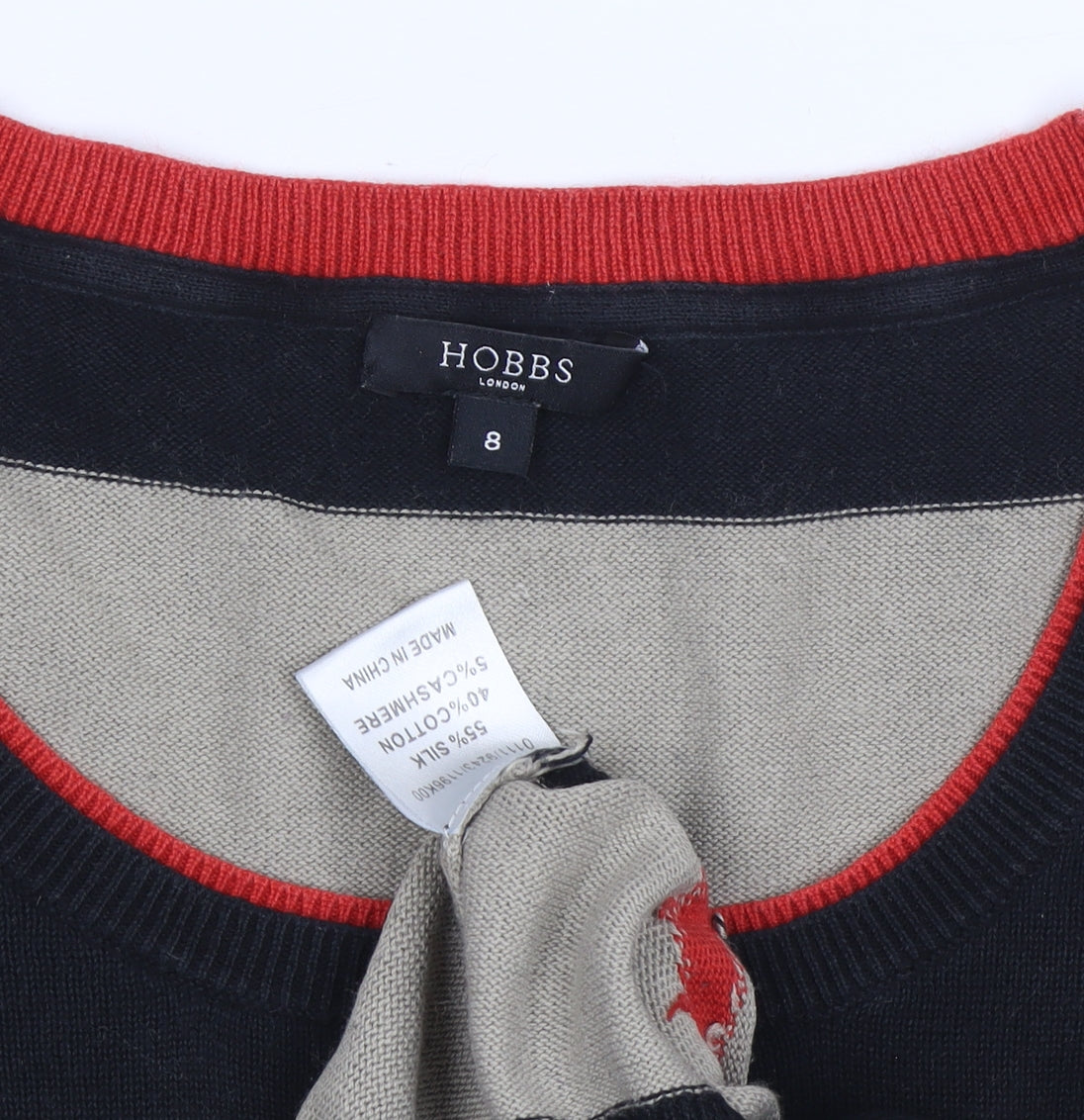 Hobbs Women's Black Beige Striped Pullover Jumper Size 8